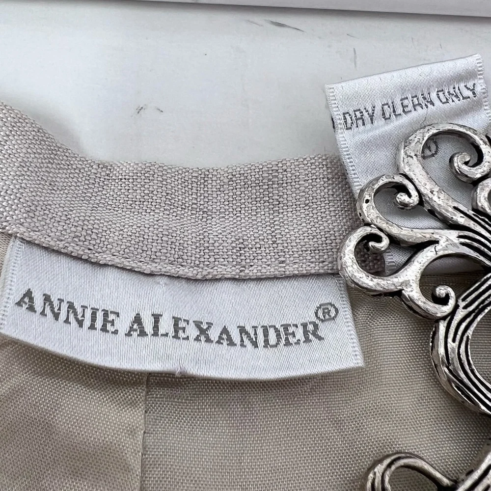 Annie Alexander Wide Leg Cropped Ankle Slacks Size 14 Ivory Linen Side Zip Lined - Picture 8 of 12